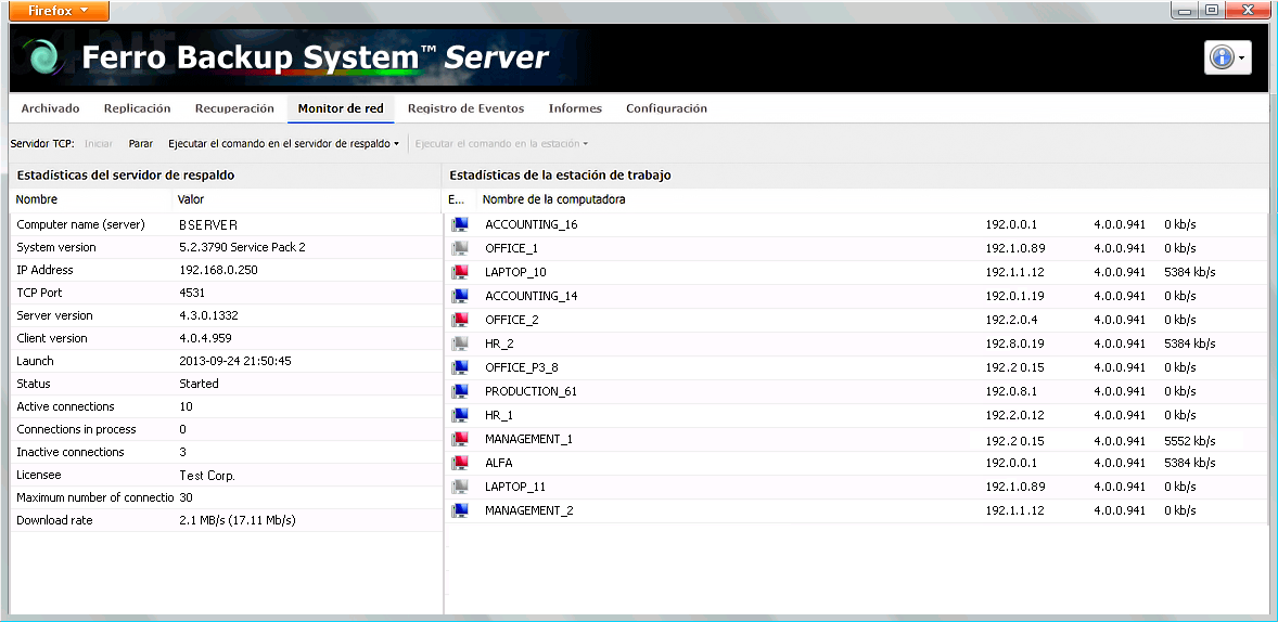 Dibujo 4.1 Ferro Backup System™ - sistema de archivado de datos. FBS Server - Monitor de red Dibujo 4.1 Ferro Backup System™ - sistema de archivado de datos. FBS Server - Monitor de red